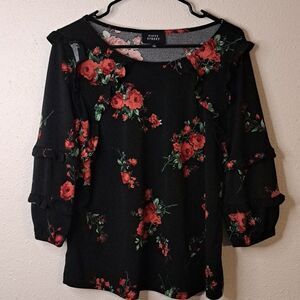 Fifty Street black floral blouse size large